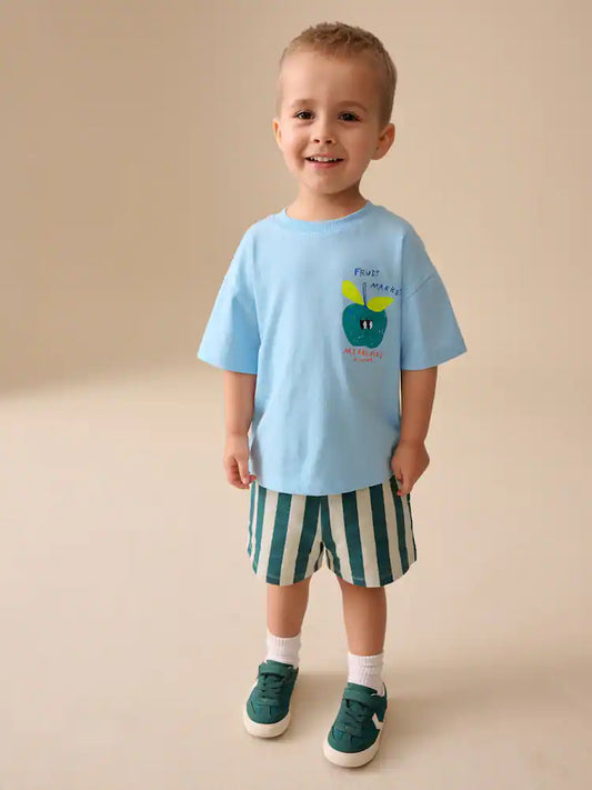 Blue Apple Short Sleeve Back Print T-Shirt and Shorts Set (3mths-7yrs)