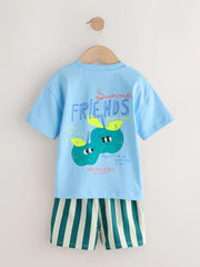 Blue Apple Short Sleeve Back Print T-Shirt and Shorts Set (3mths-7yrs)