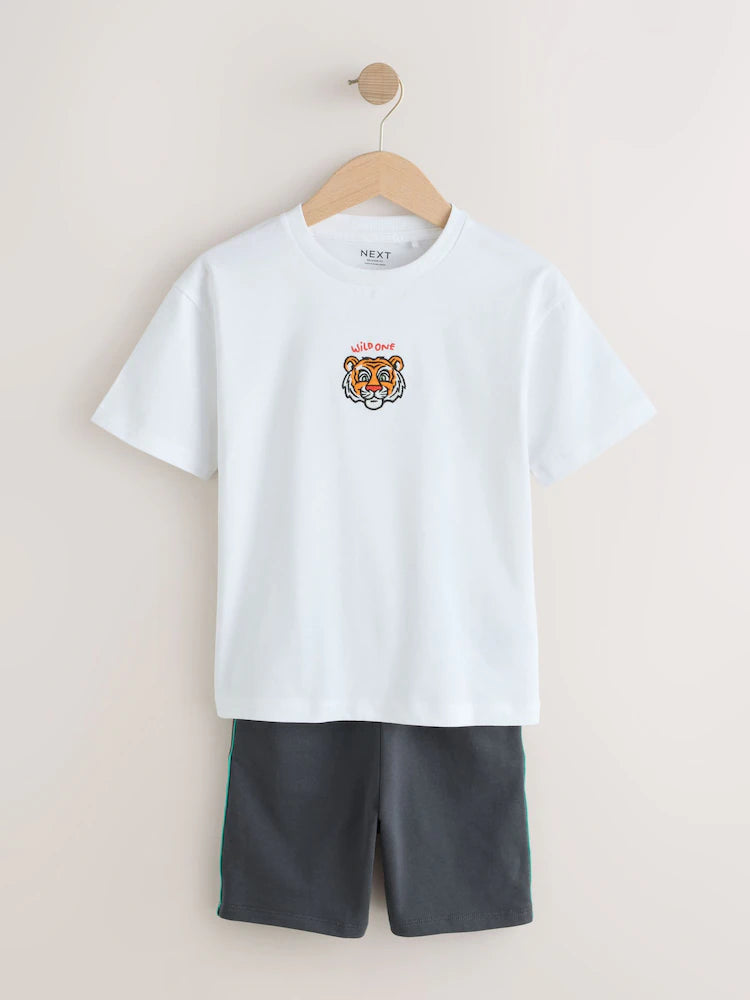 White Tiger Short Sleeve T-Shirt and Shorts Set (3mths-7yrs)