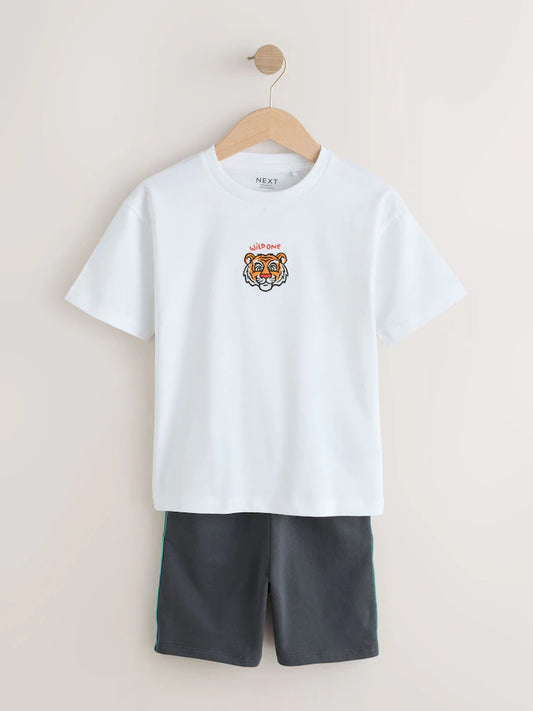 White Tiger Short Sleeve T-Shirt and Shorts Set (3mths-7yrs)