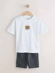 White Tiger Short Sleeve T-Shirt and Shorts Set (3mths-7yrs)
