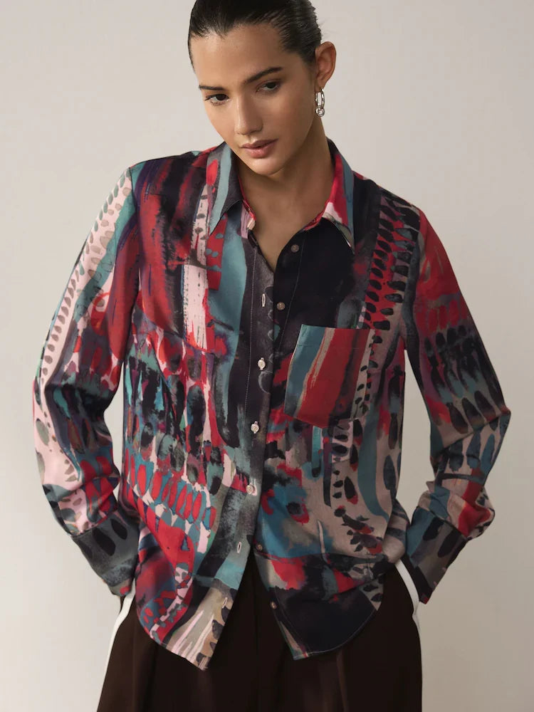 Red Abstract Print Long Sleeve Shirt
