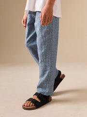 Blue Linen Blend Pull On Trousers (3-16yrs)