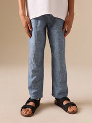 Blue Linen Blend Pull On Trousers (3-16yrs)
