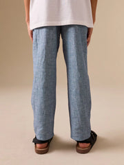 Blue Linen Blend Pull On Trousers (3-16yrs)