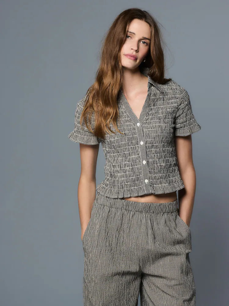 Black Gingham Short Sleeved Shirt