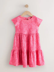 Pink Ditsy Angel Sleeve Crinkle Dress (3-16yrs)