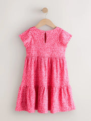 Pink Ditsy Angel Sleeve Crinkle Dress (3-16yrs)
