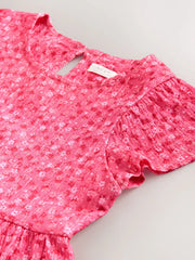 Pink Ditsy Angel Sleeve Crinkle Dress (3-16yrs)
