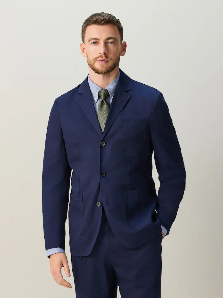 Navy Relaxed Fit Cotton Lyocell Blend Suit Jacket