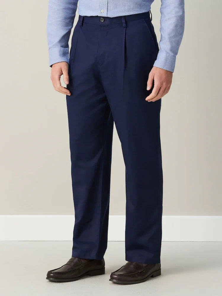 Navy Relaxed Fit Cotton Lyocell Blend Suit Trousers