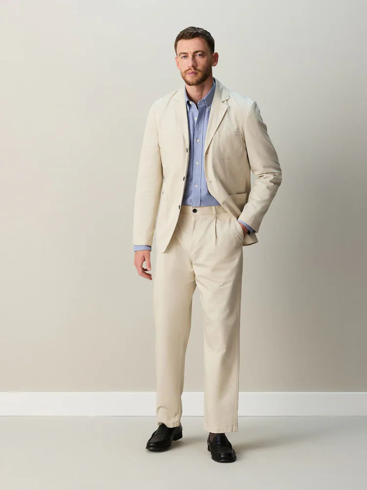 Ecru Relaxed Fit Cotton Lyocell Blend Suit Trousers