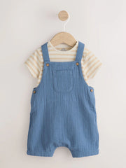 Mid Blue Woven Dungarees and Bodysuit Baby Set (0mths-2yrs)