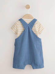 Mid Blue Woven Dungarees and Bodysuit Baby Set (0mths-2yrs)