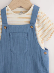 Mid Blue Woven Dungarees and Bodysuit Baby Set (0mths-2yrs)