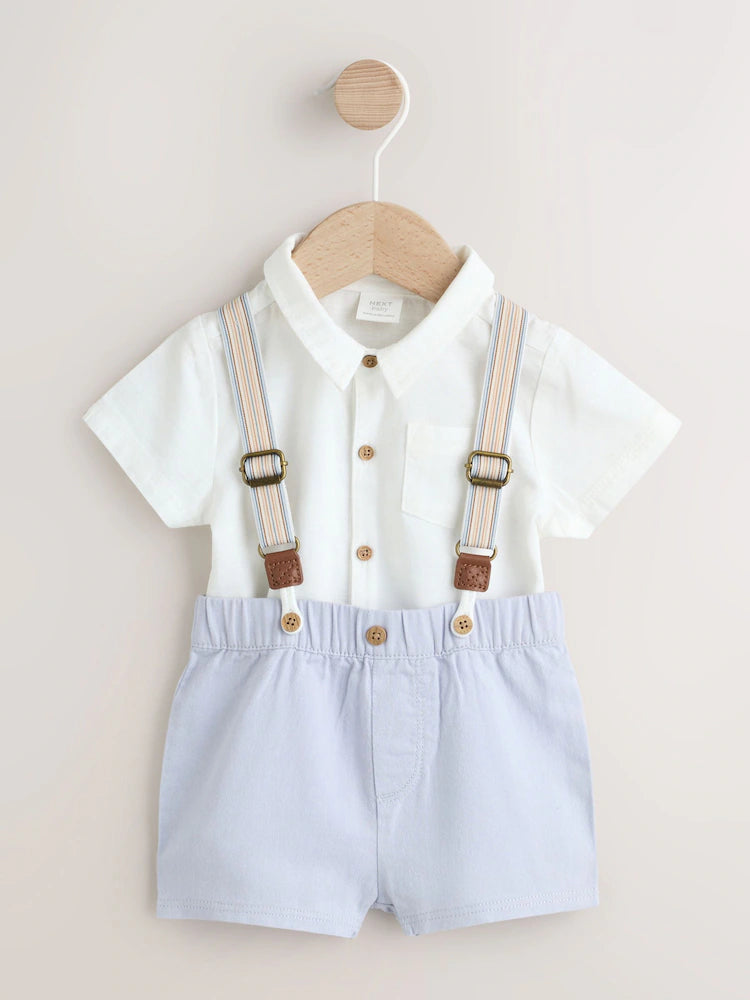 Blue Shirt Body Shorts and Braces Baby Set 3 Piece (0mths-2yrs)