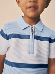 Blue Colourblock Knitted Zip Neck Polo Shirt (3mths-7yrs)
