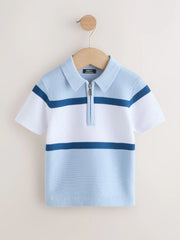 Blue Colourblock Knitted Zip Neck Polo Shirt (3mths-7yrs)