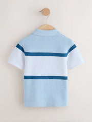 Blue Colourblock Knitted Zip Neck Polo Shirt (3mths-7yrs)
