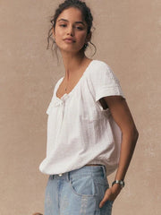 White Short Sleeve Bubblehem Scoop Neck T-Shirt