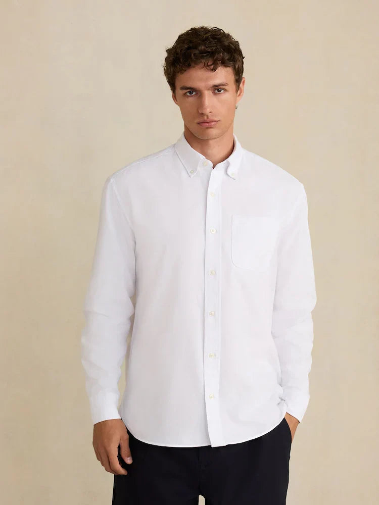 White Long Sleeve N.Premium 100% Cotton Regular Fit Oxford Shirt