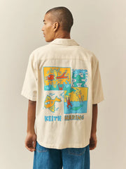 Ecru Keith Haring Print Relaxed Fit Short Sleeve Revere Collar Shirt
