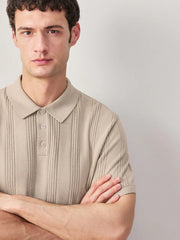 Neutral Regular Fit Cotton Rich Pointelle Knit Polo Shirt