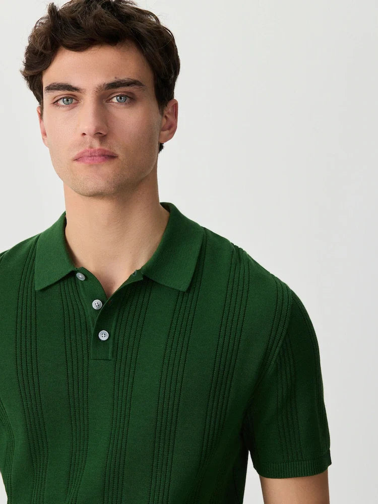 Green Regular Fit Cotton Rich Pointelle Knit Polo Shirt