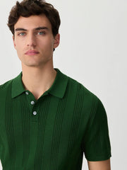 Green Regular Fit Cotton Rich Pointelle Knit Polo Shirt