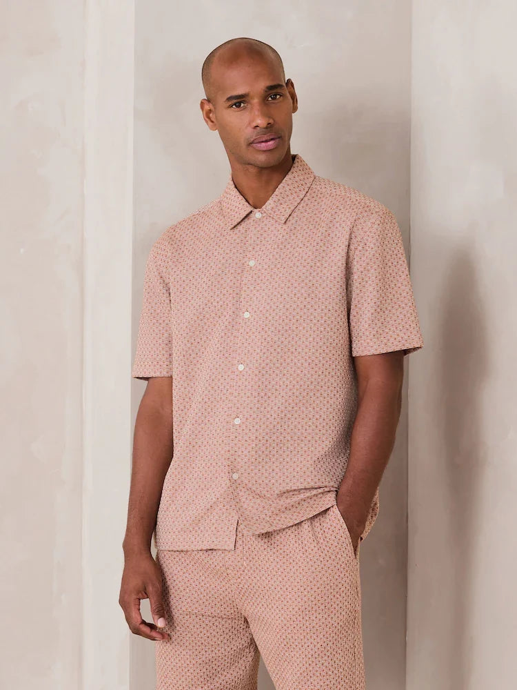 Orange Textured Waffle Short Sleeve Shirt
