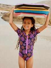 Black/Pink Sun Short Sleeved Sunsafe Swimsuit (3mths-16yrs)