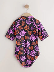 Black/Pink Sun Short Sleeved Sunsafe Swimsuit (3mths-16yrs)