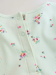 Sage Green Flower Rib Top and Leggings Baby Set 2 Piece (0mths-2yrs)