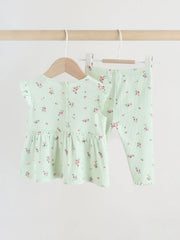 Sage Green Flower Rib Top and Leggings Baby Set 2 Piece (0mths-2yrs)
