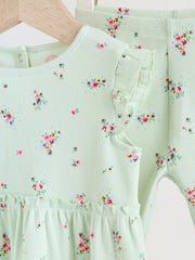 Sage Green Flower Rib Top and Leggings Baby Set 2 Piece (0mths-2yrs)