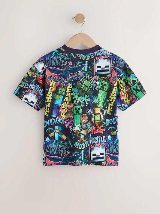 Purple All Over Print Single Minecraft T-Shirt (3-16yrs)