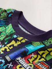 Purple All Over Print Single Minecraft T-Shirt (3-16yrs)