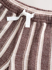 Chocolate Brown Short Sleeve Textured Stripe Shirt and Shorts Set (3-16yrs)