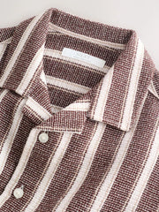 Chocolate Brown Short Sleeve Textured Stripe Shirt and Shorts Set (3-16yrs)