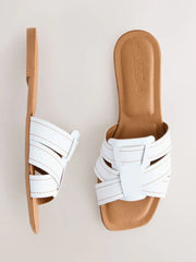 White Leather Standard/Wide Fit Forever Comfort® Stitched Mule Sandals