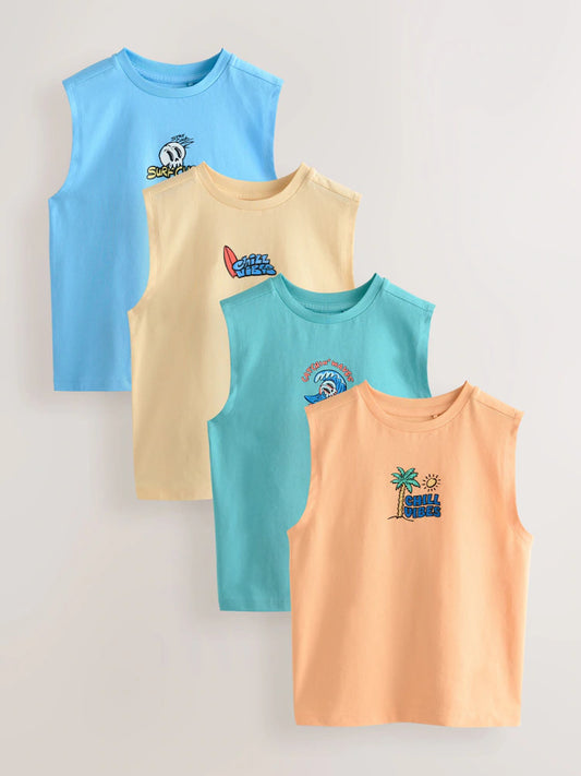 Peach/Blue/Green/Orange Tank Vest 4 Pack (3-16yrs)