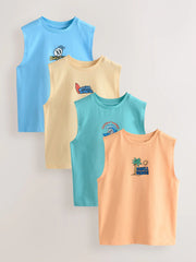 Peach/Blue/Green/Orange Tank Vest 4 Pack (3-16yrs)