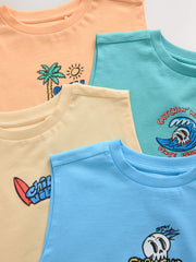 Peach/Blue/Green/Orange Tank Vest 4 Pack (3-16yrs)