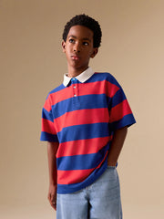 Red/Blue Relaxed Fit Stripe Short Sleeve Polo Shirt (3-16yrs)
