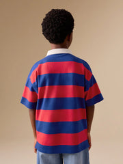 Red/Blue Relaxed Fit Stripe Short Sleeve Polo Shirt (3-16yrs)