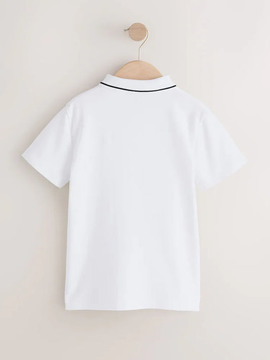 White/Black Vertical Stripe Zip Neck Polo Shirt (3-16yrs)