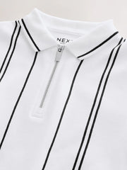 White/Black Vertical Stripe Zip Neck Polo Shirt (3-16yrs)