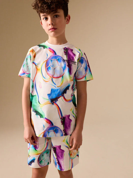 Multi Football Short Sleeve T-Shirt and Shorts Set (3-16yrs)