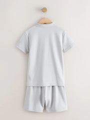 Grey and White Colourblock Short Sleeve Polo Shirt and Shorts Set (3-16yrs)