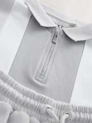 Grey and White Colourblock Short Sleeve Polo Shirt and Shorts Set (3-16yrs)